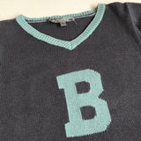 Bonpoint Thick Blue Cotton Jumper With B Motif And Turquoise Trim: 3 Years