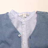Marie-Chantal Blue And White Stripe Collarless Short Sleeve Shirt