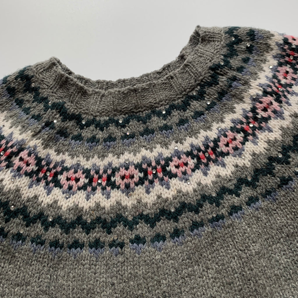 Bonpoint Grey Wool Fair Isle Intarsia Jumper With Sparkles secondhand ...