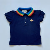 Gucci Navy Polo Shirt With Rainbow Collar: 18-24 Months