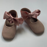 Veb Pink Suede Ballet Style Shoes With Ribbon Ties: Size 24