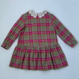 Bonpoint Pink Tartan Brushed Cotton Dress With Crochet Collar: 4 Years