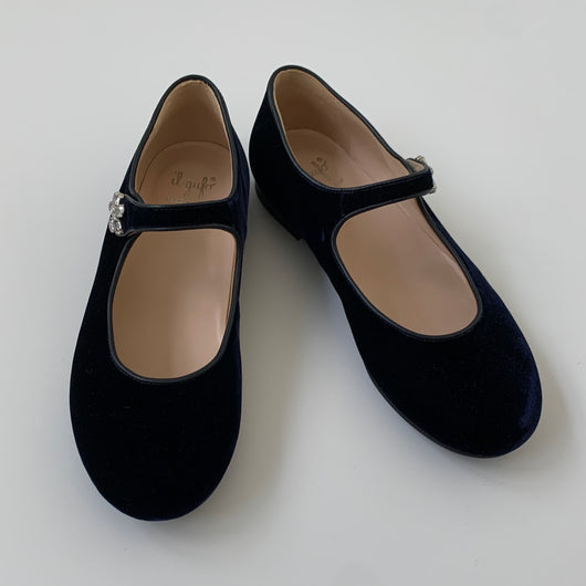 Il Gufo navy velvet Mary-jane shoes with crystal 