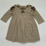 Bonpoint Taupe Wool Dress With Folk Embroidery: 4 Years