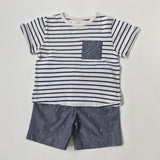Marie-Chantal Blue And White Nautical Top And Shorts Set: 4 Years