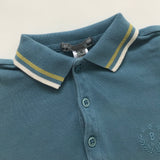 Bonpoint Teal Polo Shirt With Yellow And White Trim: 4 Years