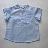 Marie-Chantal Blue And White Stripe Collarless Short Sleeve Shirt