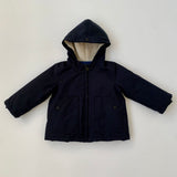 Bonpoint navy padded boys coat with faux shearling hood secondhand preloved used