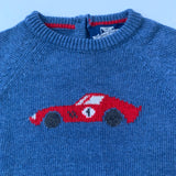 Thomas Brown Blue Wool/ Cashmere Mix Jumper With Car Motif: 12-18 Months