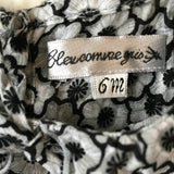 Blue Comme Gris Black And Grey Floral Print Blouse With Collar