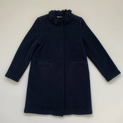 Il Gufo girls navy fleece wool coat with frill collar secondhand preloved