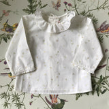 Bonpoint White Cotton Blouse With Gold Cherry Print And Frill Collar