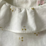 Bonpoint White Cotton Blouse With Gold Cherry Print And Frill Collar