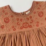 Apolina Kids Apricot Cotton Peasant Dress With Embroidery: 7-8 Years