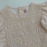La Coqueta Blush Pink Striped Linen Smocked Dress: 10 Years