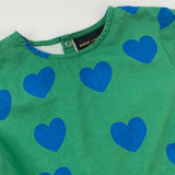 Mini Rodini Green And Blue Heart Print Dress: 2-3 Years