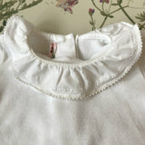 Bonpoint White Cotton Bodysuit With White Frill Collar: 6 Months