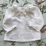 Bonpoint White Cotton Blouse With Hand-Embroidered Frill Collar