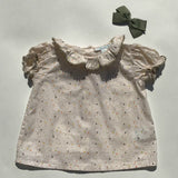 Marie-Chantal Cream Floral Blouse With Frilled Collar And Sleeves: 12 Months
