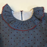 La Coqueta Blue And Red Polka Dot Dress With Frill Collar