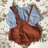 Caramel Rust Cord Romper With Straps: 6 Months