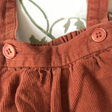 Caramel Rust Cord Romper With Straps: 6 Months