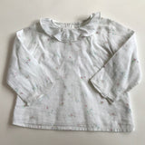 Bonpoint White Long Sleeve Floral Print Blouse With Collar: 18 Months