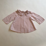 Tia Aina Pink And Grey Cotton Dress With Ruffle Collar: 12 Months