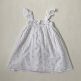 I Love Gorgeous White And Silver Cotton Dress With Bead Trim