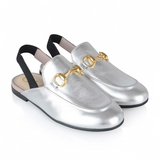 Gucci Silver Slingback Princetown Loafers Size 32