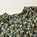 Bonpoint Green And Blue Liberty Print Blouse With Ruched Neckline: 3 Years