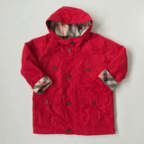 Burberry Red Raincoat With Burberry Check Trim
