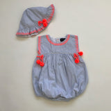 Cynthia Rowley Blue And White Romper With Neon Pom Poms: 12- 18 Months
