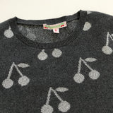 Bonpoint Grey Cotton Mix Jumper With Silver Cherry Print
