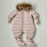 Bonpoint pink down filled snowsuit fur trim secondhand used preloved pram suit 