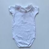 Bonpoint White Short Sleeve Bodysuit With Embroidered Collar: 12 Months