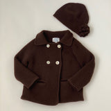 Baby CZ Chocolate Brown Double Face Cashmere Cardigan With Hat: 4 Years