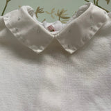 Bonpoint White Cotton Short Sleeve Bodysuit With Polka Dot Collar: 6 Months