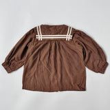 Bonjour Brown Check Blouse With Sailor Collar: 6 Years