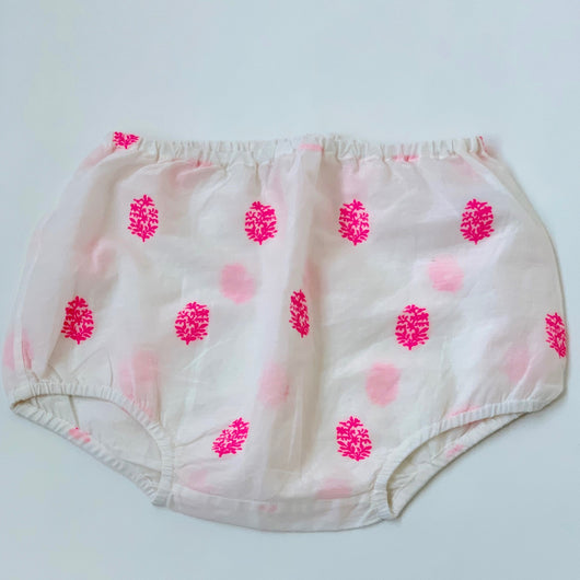 Bonpoint White & Neon Pink Cotton Bloomers: 18 Months