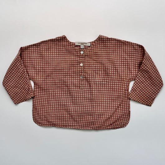 Caramel Brown Geometric Collarless Shirt: 18 Months
