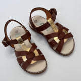 Papouelli Tan And Gold Leather Sandals: Size EU 25 (Brand New)