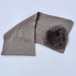 Belle Enfant Taupe Cashmere Mix Scarf With Pom