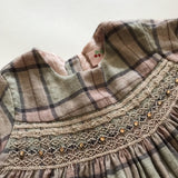 Bonpoint Wool Tartan Duchesse Smocked Dress With Crystal Embellishment: 6 Months