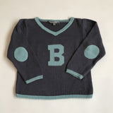 Bonpoint Thick Blue Cotton Jumper With B Motif And Turquoise Trim: 3 Years