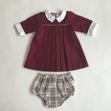 Burberry Maroon Pleated Dress With Burberry Check Knickers