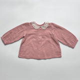 Bonpoint Dusty Pink Blouse With Crochet Collar: 18 Months