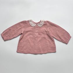 Bonpoint Dusty Pink Blouse With Crochet Collar: 18 Months
