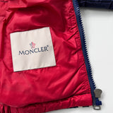 Moncler Navy Blue Down Filled Collarless Jacket: 4 Years