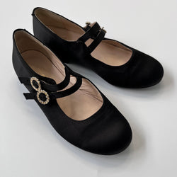 Bonpoint Black Satin Mary-Jane Shoes: Size EU 30